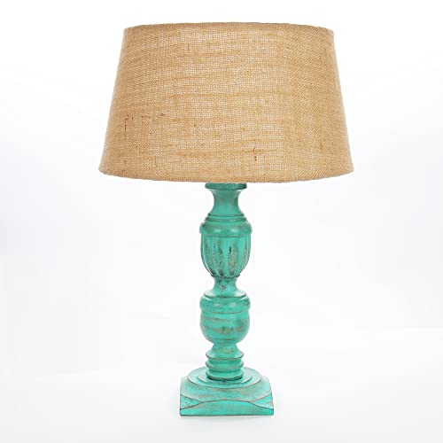 Image of Homesake Handcrafted Wooden Table Lamp for Living Room & Bedroom | Bedside Rustic Algae French Table Lamp with Fabric Jute Shade | Included Bulb | Decorative Wooden Night Lamp for Home Decor, Beige
