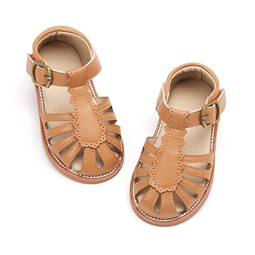 Felix & Flora Toddler Girls Brown Sandals Size 8 Closed Toe Princess Sandals for Summer Party Flower Girl Wedding School