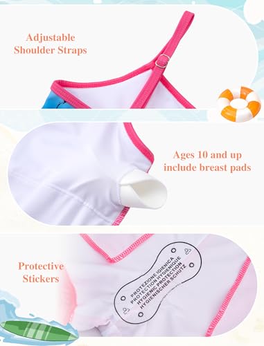 Seanrui Girls' Swimwear Long Sleeve Kids Swimsuits Size 7-8 Cute 2 Piece Rash Guard Bathing Suits with Shorts Hot Pink — view 3