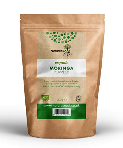 Nature’s Root Organic Moringa Powder 250g - 100% Natural Green Superfood | Vegan Whole Food | Non-GMO | High in Antioxidants | Dietary Fibre | Kraft Paper Pouch