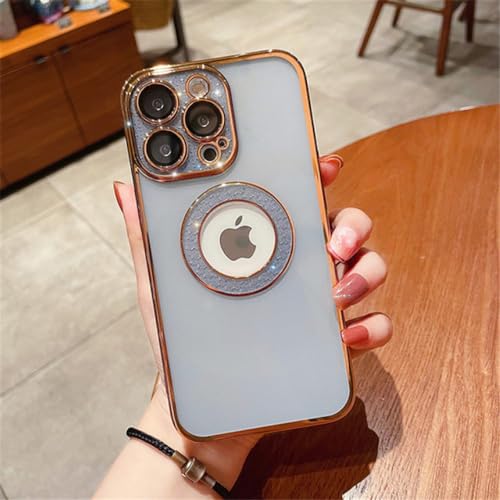 Coque iPhone 13 Pro Max avec protecteur d'objectif et strass bleu