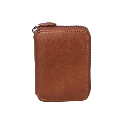 grande 1786 Genuine Leather Small Zip Around Wallet For Men and Women Minimalist Card Case Small Zippered Purse (Brown)3
