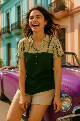 Image of Maaesa Women Handcrafted Tie & Dye Rayon Top | Casual Wear & Office Wear | Lightweight & Breathable Fabric