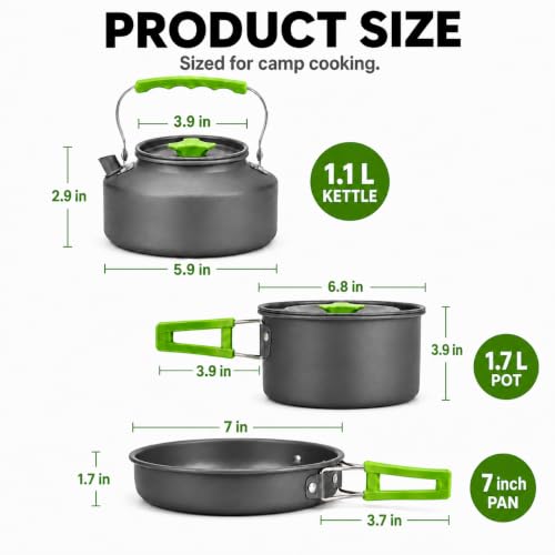 MalloMe Camping Cookware Mess Kit for Backpacking Gear – Camping Cooking Set - Camping Pots and Pans Set - Backpacking Stove/Portable Stove Compatible - Camp Kitchen Equipment Accessories Pot - Image 2