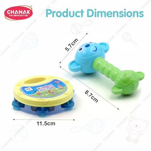 Image of Chanak Baby Kinder Rattle Set for 0-6 Months Old Baby, Non-Toxic, 100% BPA Free, Infant Grab, Spin & Shake Rattles, Colorful Rattles with 2 Pcs, Early Educational Sensory Toy, BIS Approved