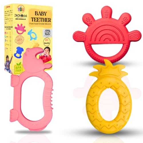Image of Cute Shape Soft Silicone Teether for Baby Gums, Teething Toys for Babies, BPA Free, Pain-Relief, Non-Toxic, 100% Food Grade Soothing, Easy to Grasp Chewable - Rhino+Hand+Pineapple (Pack of 3)