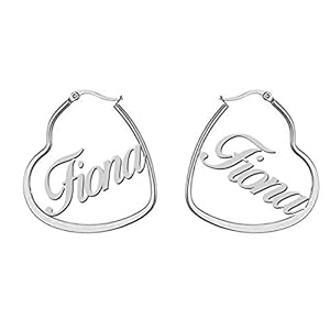 RUIZHEN Geometric Big Heart Shape Hoop Custom Name Earrings Personalized Name Gift Earrings for Her Made with Any Name