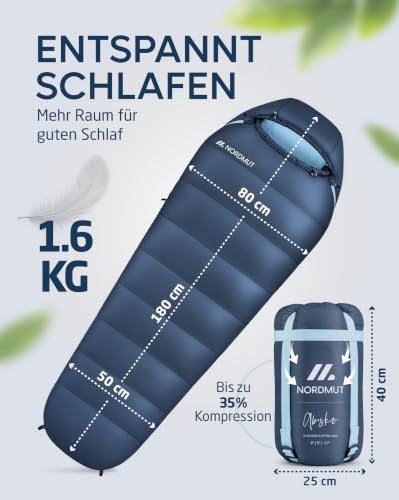 NORDMUT® Schlafsack Ultraleicht – Sommer (100 GSM) und 4-Jahreszeiten (300 GSM), Mumienschlafsack 900g, wasserfest, Camping… – Ansicht 3