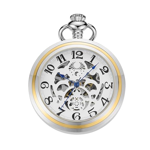 Image of Unique Ball Shaped Uncovered Mechanical Pocket Watch for Men, Roman Digital Dial Mechanical Pocket Watch with Chain