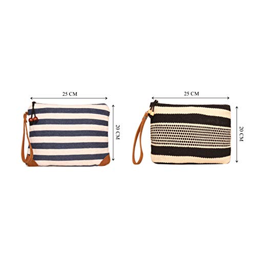 Image of ASTRID Cotton Pouches (Black and Blue Striped)