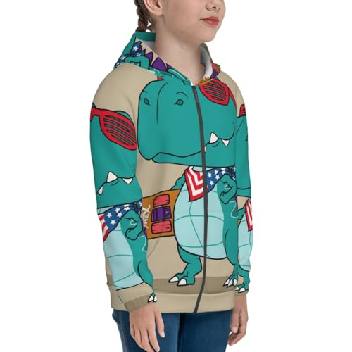 Cool Dino Playing Skateboard Kids Pullover Hoodies Boys Zip Up Sweatshirts Girls Athletic Clothes with Pocket4