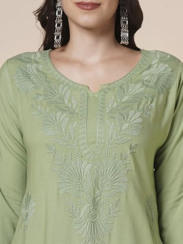 Image of RATAN Rayon Straight Lucknowi Chikankari Ethnic Wear Kurta for Women