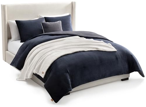 Image of UGG Remina Comforter Set 5 Piece Bed in a Bag with Throw Blanket, Decorative Pillow, Shams, and Reversible Comforter Hypoallergenic Washable Luxury Warm Fluffy Bedding Set, Full /Queen, Navy Blue