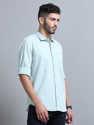 Image of Men Slim Fit Solid Spread Collar Casual Shirt
