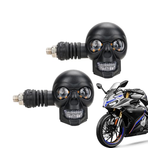 Generico Luci LED per Moto - Indicatori Direzionali LED a Teschio per Moto | Illuminazione Ausiliaria per Golf Cart, Scooter, ATV e Veicoli Leggeri