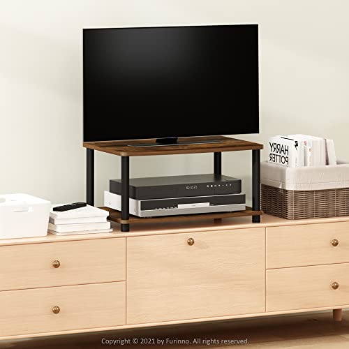 Image of Furinno Turn-N-Tube TV Riser Stand, 2-Tier Small Elevated No Tools TV Stand, Console for TV up to 32 inch, 15.8 x 23.8 x 11, for Living Room, Bedroom, Amber Pine