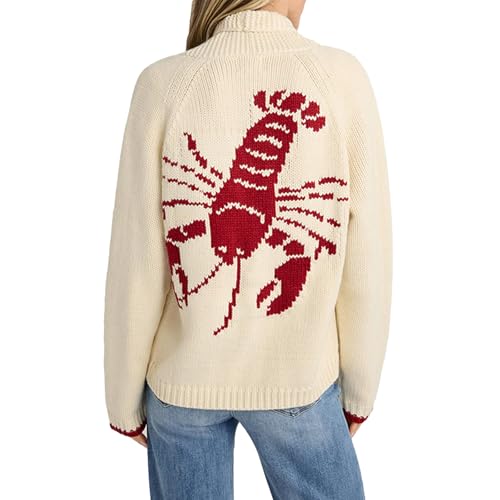 Women Lobster Sweater Cardigan Button Front Shawl Collar Chunky Knit Top with Pockets Fall Winter