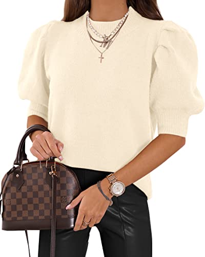 Women's Puff Short Sleeve Sweater Tops 2025 Summer Fall Trendy