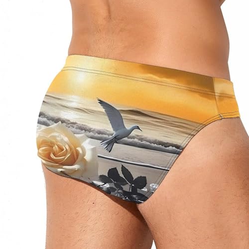 Yellow Roses Birds Ocean Men's Swim Briefs Sexy Bikini Swimsuit Beach Shorts Underwear Low Waist3