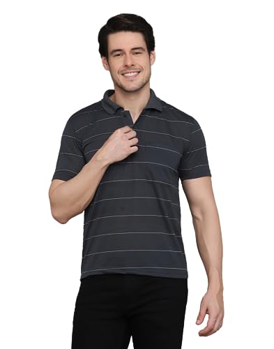 Image of INKKR Men's Striped Polo Neck Cotton Blend Multicolor T-Shirt