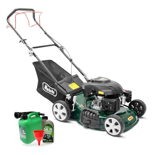 Webb WER460SP 18"/46cm Self-Propelled Rotary Petrol Lawn Mower, 141cc, 7 Cutting Heights, 55L Bag + Starter Kit - 3 Year Guarantee