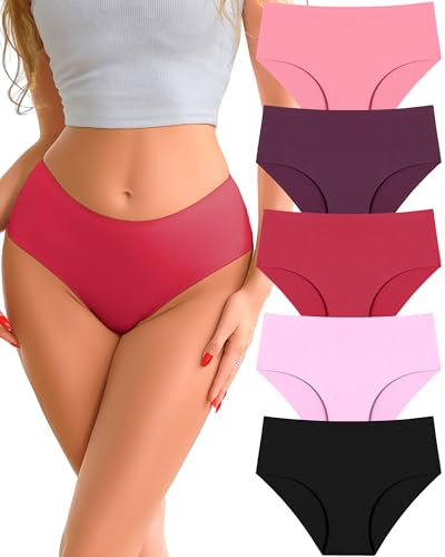 Image of UNDER THE SEA Seamless Underwear for Women Plus Size Mid Rise Lingerie Brief Sexy No Show Panties Womens Cheeky 5 Pack XS-3XL