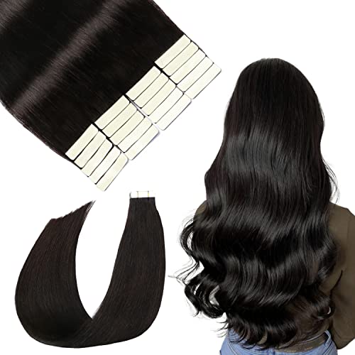 SURNEL Tape in Hair Extensions Human Hair 18 Inch Color 1B Off Black 20pcs 50g/pack Seamless Skin Weft Invisible Tape Hair Extensions for Women Salon Quality (T18inch