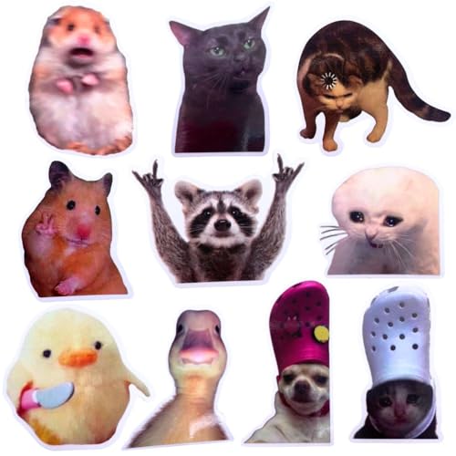 10PC Funny Meme Animals Fridge Magnets, Fun Cute Weird Magnetic Crying Cat Dog Hamster Duck Magnets for Gaming Kitchen Home Decor Bumper School Locker Work for Boys Girls Adult Accessories