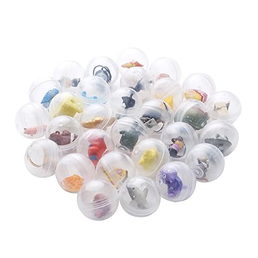 24 cápsulas transparentes tipo huevos sorpresa llenas de juguetes para niños y niñas | Diámetro 3.2 cm | fiestas infantiles de cumpleaños o de navidad | Juego de estilo piñata | Conjunto de Favores |