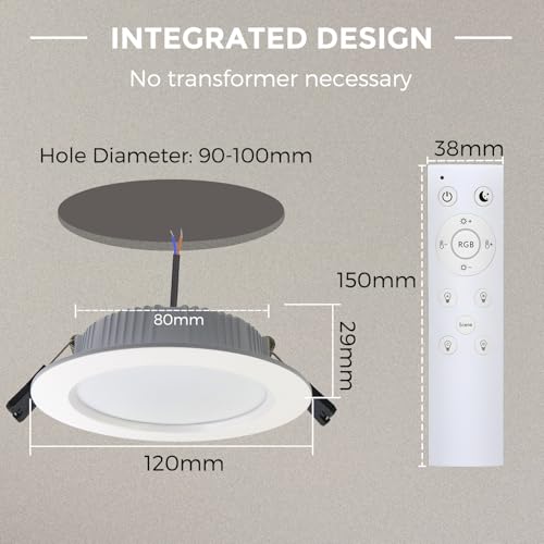 Großcat Downlight LED Techo Empotrable Inteligente 10W 230V, Colores RGB+blanco cálido Smart Foco Empotrable LED Techo Bluetooth, APP Control,Ф90-100mm, para cocina, Salón, 6 Pack - imagen 7