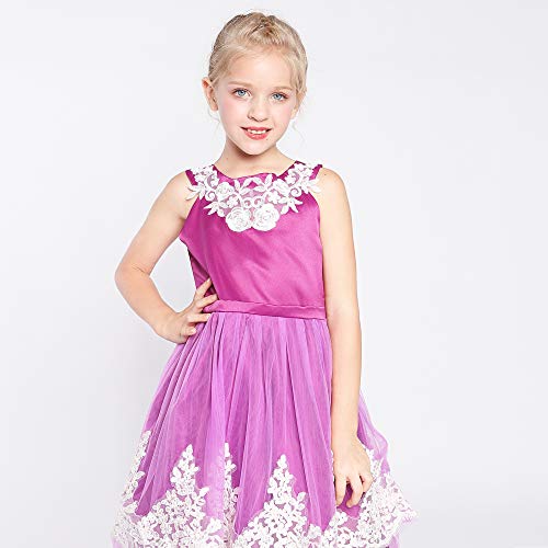 Sunny Fashion Girls Dress Vintage Flower Lace Purple Wedding Party Size 7-144