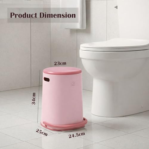 Image of Kriva Plastic Pedal Dustbin with Soft Close Lid | Compact Garbage Bin for Bathroom, Kitchen & Office | Modern Design Anti Slip Base Trash Can(Pink Lid & Base)