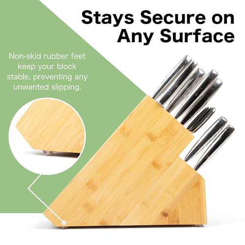 Shenzhen Knives 20 Slot Universal Knife Block: X-Large Bamboo Finish Wood Knife Block Without Knives Countertop Butcher Block Knife Holder And Organizer With Wide Slots For Easy Kitchen Knife Storage thumb #1