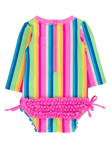 Image of RuffleButts Baby Girls UPF 50+ Sun Protection Floral Printed Long Sleeve One Piece Rash Guard Swimsuit with Zipper