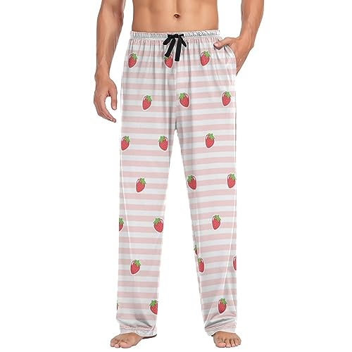 Strawberry Fruits Pajama Pants White Strip Men's Pajama Bottoms Lounge Sleepwear PJs Casual Sleep Pants XL4