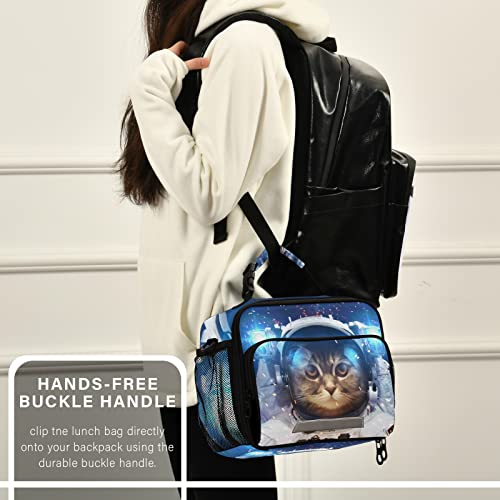 Boenle Space Cat Astronaut Lunch Box Insulated Lunch Bag Boys Cooler Tote Kids Girls Shoulder Strap Reusable For School Picnic Travel Office #TOP4
