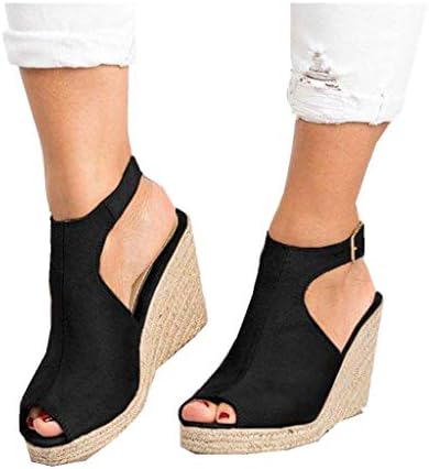 Cenglings Wedges Sandals,Women's Fish Mouth Espadrilles Slingback Platform Sandals High Heel Ankle Strap Beach Shoes