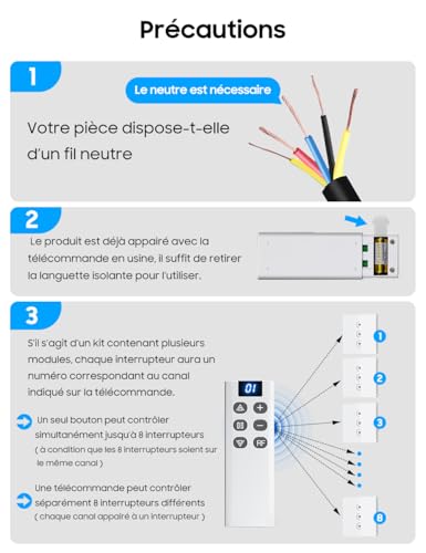 Interrupteur volet roulant commande à distance RF télécommande 8 canaux pour store - 2