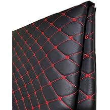 Faux Leather Fabric Foam Quilted Vinyl Diamond Pattern Foam Backed for Cars Seat Cover Furniture Auto Headliner Repair Upholstery Headboards DIY CraftsSize1.5x1m/59x39in,ColorRed Thread