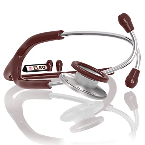 Image of ELKO EL-140 ULTRA II SS Stainless Steel Acoustic Stethoscope | For Doctors, Medical Students & Healthcare Professionals | Dual Head Chestpiece | 5.5mm Brass Pipe Frame | U-Shaped PVC Tubing (Brown)