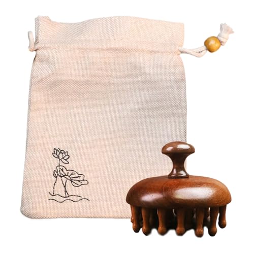 Masajeador de cuero cabelludo de madera, juego de peines de sándalo verde natural, dientes anchos hechos a mano, herramienta de raspado Gua Sha, auténtico peine de masaje de cabeza meridiano, suave