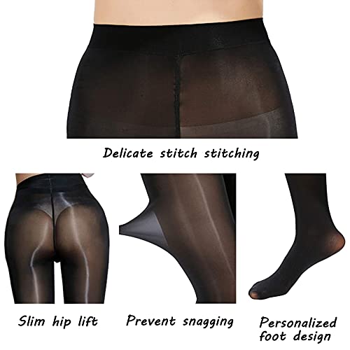 HTRUIYA Women's Oily Shiny Control Top Pantyhose Seamless Sheer Tights 8 Denier High Waist Gloss Stockings3