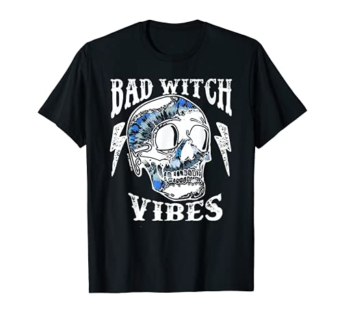 Vintage Halloween Skeleton Skull Bad Witch Vibes T-Shirt