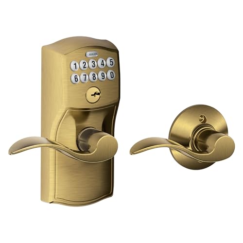 SCHLAGE FE575 CAM 609 ACC Camelot Keypad Entry with Auto-Lock and Accent Levers, Antique Brass