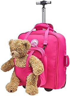 Cabin Max Underseat Children's Bear Bag 30L 45x36x20cm Trolley Backpack with Removable Bag (Pink)