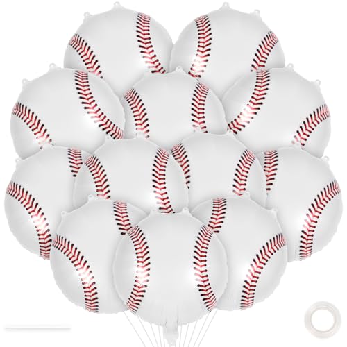 12 Pcs Baseball Balloons 18 Inch Baseball Foil Balloons Baseball Party Decorations Sports Mylar Balloon for Birthday Party Sports Theme Party Supplies (Baseball)