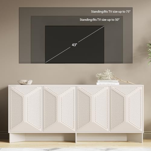 Image of ALLSTAND Sideboard Buffet Cabinet with Storage, 70'' Large Mid Century Modern Sideboard, Accent Credenza Storage Cabinet for Living Room Entryway Hallway, White