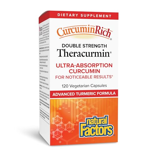 Natural Factors CurcuminRich Double Strength Theracurmin - Antioxidant Support Supplement with Curcumin - Dietary Supplement Aids Muscle & - 120 Vegetarian Capsules (120 Servings)