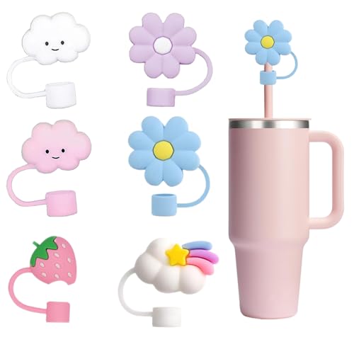 6Pc Straw Cover for Stanley Cup, Silicone Straw Topper for Stanley Cup 30&40oz with Tumblers, 10mm 0.4in Lid Accessories (Reusable)