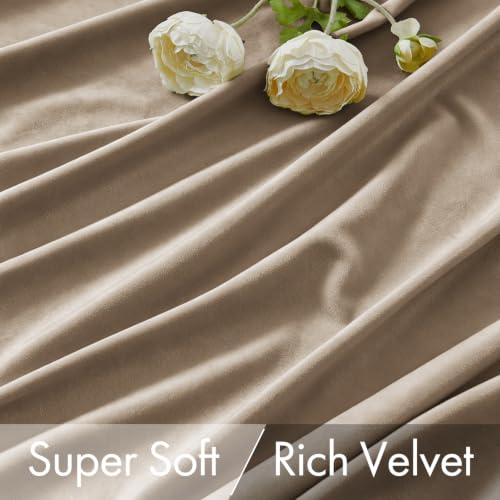 Image of MIULEE Light Taupe Velvet Pinch Pleat Blackout Curtains W52 X L90 Inches